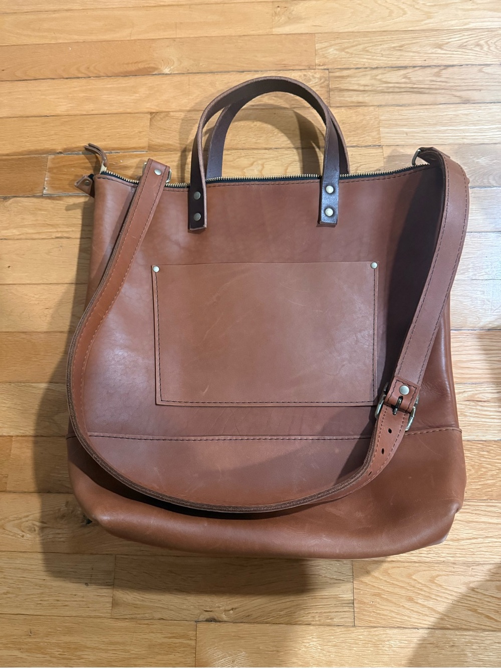 Portland Leather Goods Cognac Brown Tote with Adjustable Strap